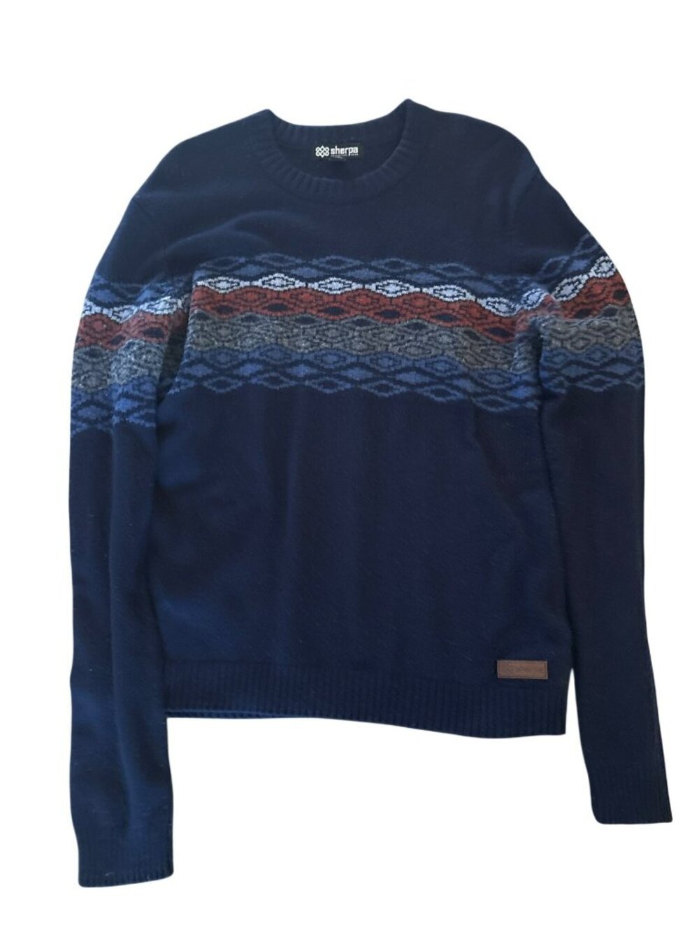 Sherpa Daya Eco Crew Adventure Gear Men's Navy Fair Isle Wool Blend Sweater M